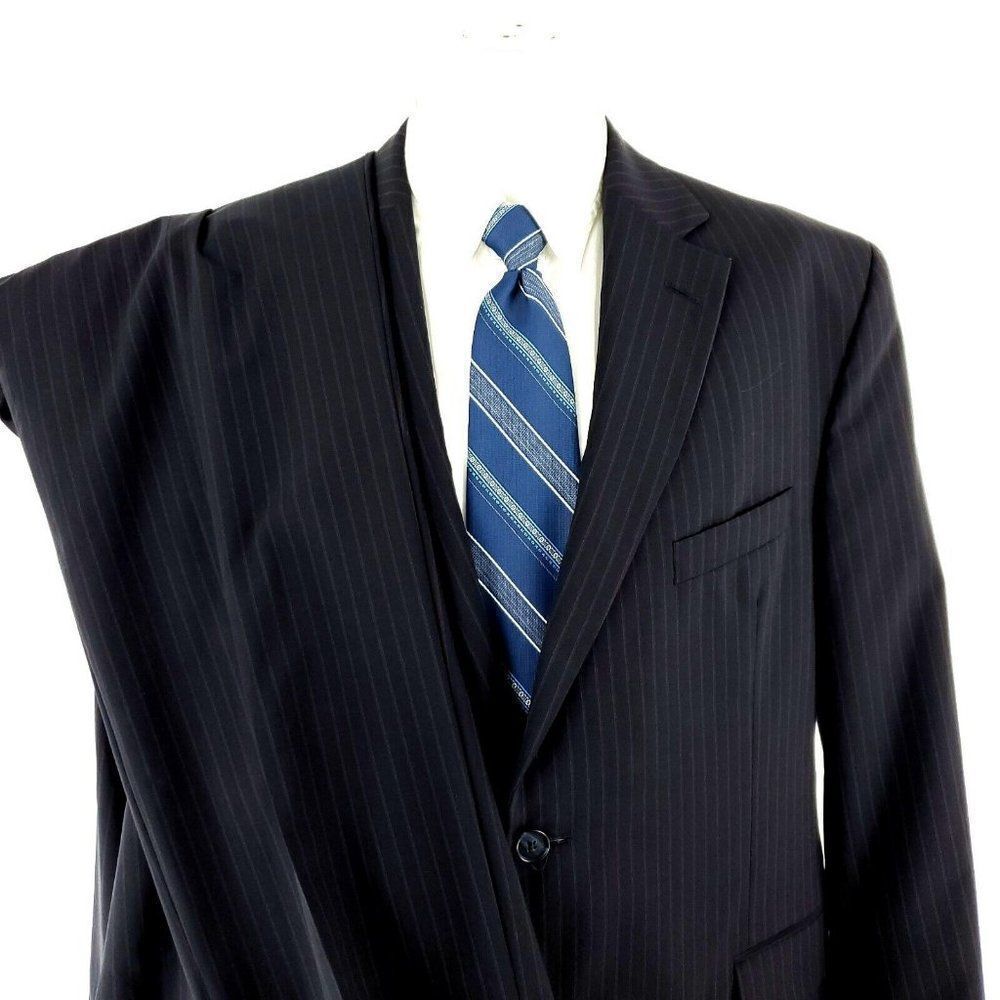 Jack Victor Select Vogue CT Wool 2 Button 2 Piece Suit 42L Blue Striped 40/29